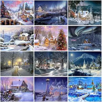 Зимний снежный пейзаж DIY 5D алмазная живопись полный круглый Смола Алмазная вышивка Стразы Мозаика вышивка крестом домашний декор Full Round 20x30CM