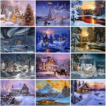 Зимний снежный пейзаж DIY 5D алмазная живопись полный круглый горный хрусталь Алмазная вышивка мозаика пейзаж вышивка крестом домашний декор Full Round 20x30CM