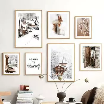 Зимний снежный замок, белка, лошадь, цитаты, настенные художественные постеры, принты, скандинавская картина на холсте, пейзажные фотографии для декора гостиной 21cm30cm NoFrame