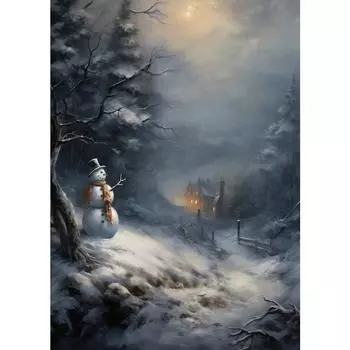 Зимний сосновый лес Санта Клаус Рустикальный пейзажный постер Рождественская картина на холсте, Темная академия, Античный винтажный домашний декор 21cm30cm NoFrame