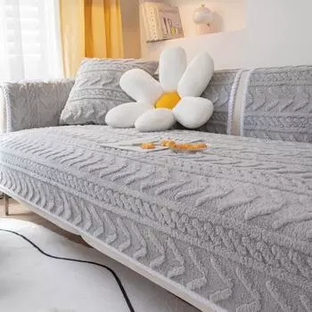 Зимний современный однотонный кожаный диван-полотенце, утепленный плюшевый чехол для углового дивана для гостиной, противоскользящий чехол для дивана 45cm pillowcase 1pcs темно-серого