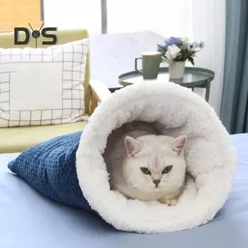 Зимний спальный мешок для кошек, уютная теплая кровать-пещера для кошек, покрытая фланелью, согревающая на 360 градусов, кровать-туннель для кошек для котят и щенков серый