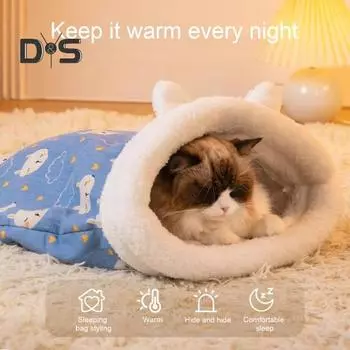 Зимний спальный мешок для кошек, уютный полузакрытый мешок для домашних кошек, самонагревающаяся плюшевая кровать для кошек мелких животных, обертывающаяся на 360 градусов XL Hobbyhorse