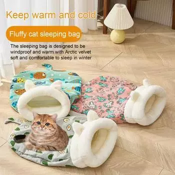 Зимний спальный мешок для кошек, уютный полузакрытый мешок для домашних кошек, самонагревающаяся плюшевая кровать для кошек мелких животных, обертывающаяся на 360 градусов XL Rabbit