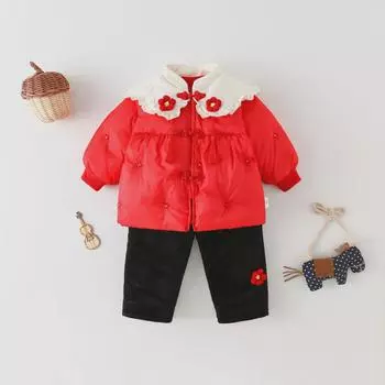 Зимний стеганый детский костюм из двух частей - унисекс новогодняя одежда для малышей 110cm (24-30 months, 27-34 lbs)