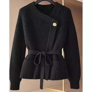 Зимний стиль 2025 года, уникальный американский трикотажный свитер, топы, ленивый, высококачественный, суперкрасивый, черный, персонализированный свитер, куртка для женщин, Y2k S чёрный