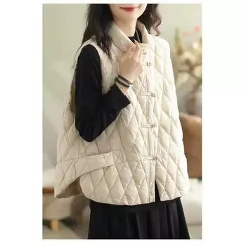 Зимний стиль Литературный Ретро Дисковая застежка Легкий Пуховый Хлопковый Жилет Дамский Маленький Жилет Женский XXXL