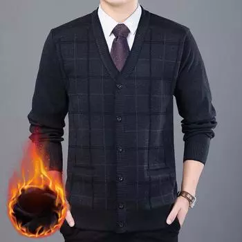 Зимний свитер для мужчин среднего и пожилого возраста, кардиган, бархатный свитер для папы, утолщенная шерстяная трикотажная куртка для мужчин пожилого возраста 60 M