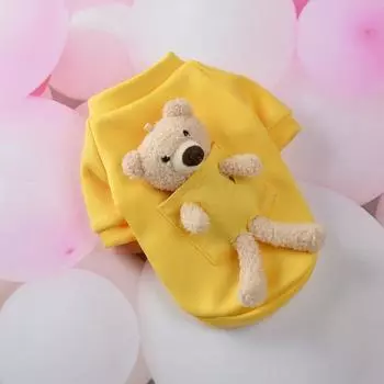 Зимний свитер для собак с капюшоном и карманом для медведя, одежда для щенков, милое пальто для маленьких и средних собак, одежда для кошек, чихуахуа XS