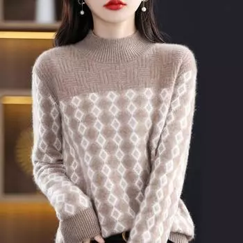 Зимний свитер, пуловер 2022, полувысокий воротник, цветной трикотаж, универсальный свитер, пуловер для женщин