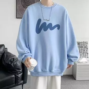 Зимний свитер с круглым вырезом и принтом для студентов мужского пола, утолщенная плюшевая основа с длинными рукавами, тренд M белый