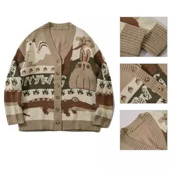 Зимний свитер с принтом против катышков и длинными рукавами, отличный винтажный вариант для повседневной носки M абрикосовый