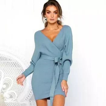 Зимний свитер сексуальный набедренный оборок теплый свитер топ женское платье S бордовый