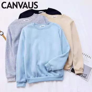 Зимний свитшот, плюшевый и утолщенный свитер с круглым вырезом, однотонные свободные корейские женские базовые рубашки, толстовки M темно-синий