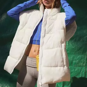 Зимний свободный стеганый жилет, теплые повседневные безрукавные стеганые куртки с карманами, утепленное стеганое пальто с рукавами Flysleeve для торжеств S чёрный