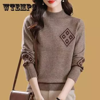 Зимний свободный свитер с длинными рукавами, вязаный базовый свитер, модный топ, стильный и универсальный свитер с полувысоким воротом S