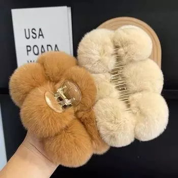 Зимний темпераментный кроличий волос, коготь для волос, шар для волос, большой плюшевый захват для волос на затылке, заколка в виде акулы, головной убор чёрный