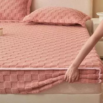 Зимний теплый бархатный комплект простыней с наволочкой, двуспальное покрывало, нескользящий чехол для матраса, простыни на резинке размера «queen-king» 150x200cm-3pcs set белый