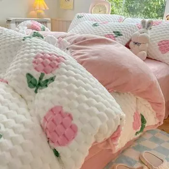 Зимний теплый бархатный молочный бархатный комплект из четырех предметов с бантом, однотонное бархатное коралловое пододеяльник, постельное белье 2.0m bed sheet model-4PCS