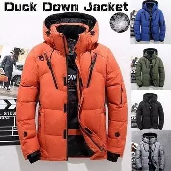 Зимний теплый белый плотный пуховик с уткой, верхняя одежда, мужская зимняя парка, куртка с капюшоном L чёрный