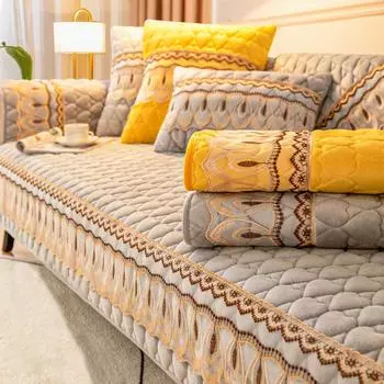 Зимний теплый чехол для дивана, нескользящая плюшевая кружевная подушка для дивана, универсальный секционный чехол для дивана, негрязное полотенце для дивана для гостиной 70x70cm 1pcs