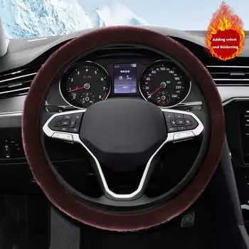 Зимний теплый чехол на руль, мягкий плюшевый чехол на руль, гибкий противоскользящий, полностью обернутый, протектор рулевого колеса для 37-39 см чёрный