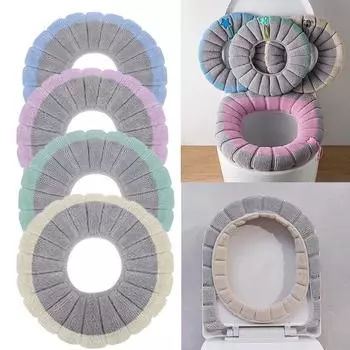 Зимний теплый чехол на сиденье для унитаза, коврик для ванной комнаты, подушка для унитаза с ручкой, более толстый, мягкий, моющийся туалетный столик, теплые аксессуары