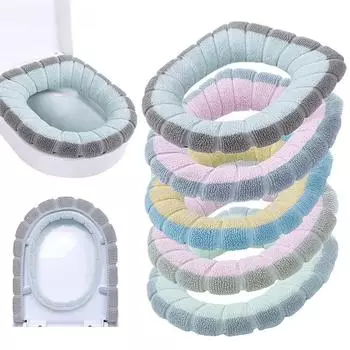 Зимний теплый чехол на сиденье для унитаза, моющийся коврик для унитаза для ванной комнаты, подушка с ручкой, более толстый мягкий коврик, вязаный теплый коврик для туалета