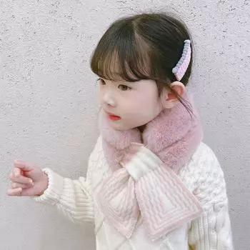 Зимний теплый детский шарф, мягкий плюшевый шарф с крестообразным воротником для детей, вязаный шейный платок для девочек с принтом розовый