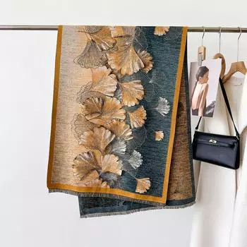 Зимний теплый двусторонний платок Элегантный цветочный кашемировый шарф Женский толстый плед Пашмина Буфанда Кисточки Женский длинный фуляр 65X180cm