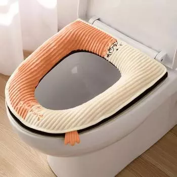 Зимний теплый фланелевый чехол для унитаза, мягкий моющийся коврик для унитаза, подушка с ручкой, подогреватель для туалетного столика, аксессуары синий