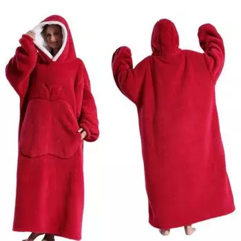 Зимний теплый флисовый халат с капюшоном для женщин, однотонный, 140 см, большие рукава-одеяла, флисовые теплые толстовки с капюшоном, свитшоты, гигантское одеяло для телевизора, женский халат с капюшоном adult length 90cm красный
