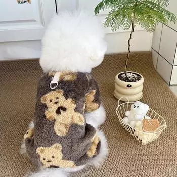 Зимний теплый флисовый комбинезон для собак, одежда для маленьких собак, осенняя пижама для четвероногих собак, плюшевое пальто для собак, костюмы для чихуахуа и пуделя S коричневый