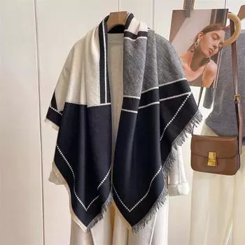 Зимний теплый кашемировый шарф для женщин с клетчатым принтом, одеяло из пашмины, толстая шаль, шейный платок, модное пончо Bufanda Echarpe