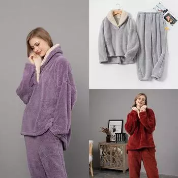 Зимний теплый комбинезон с длинным рукавом и бархатным мехом, пижамы, повседневные зимние теплые однотонные комбинезоны с милым медведем, ночная рубашка, женская домашняя одежда, комбинезон M красный