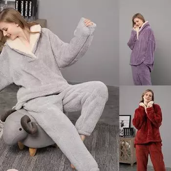 Зимний теплый комбинезон с длинным рукавом и бархатным мехом, пижамы, повседневные зимние теплые однотонные комбинезоны с милым медведем, ночная рубашка, женская домашняя одежда, комбинезон M красный