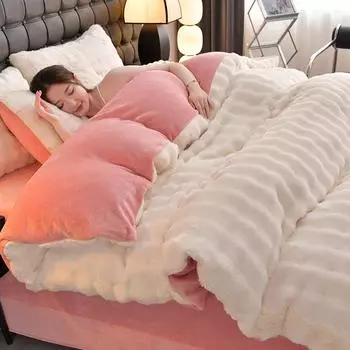 Зимний теплый комплект постельного белья из бархата, пододеяльник, односпальное, двуспальное, двуспальное, одеяло, пододеяльник с простыней, наволочка, комплект из 4 предметов Flat Bed Sheet&200x230cm-4pc set