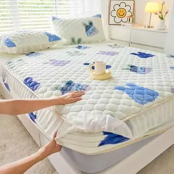 Зимний теплый молочный бархатный комплект простыней, милая простыня на подкладке с героями мультфильмов и 2 наволочками, нескользящий наматрасник, двуспальное покрывало размера «king-size» 150x200cm-3pcs set