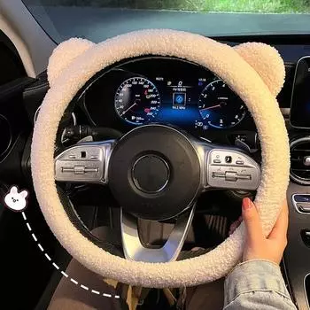 Зимний теплый мягкий плюшевый чехол на руль автомобиля с изображением медвежьих ушей, аксессуары для салона автомобиля, 38 см, чехол на руль автомобиля, чехол на руль автомобиля чёрный