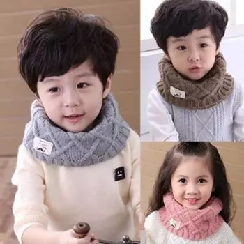 Зимний теплый однотонный вязаный детский шарф с уплотнительным кольцом, теплый шарф для мальчика красный