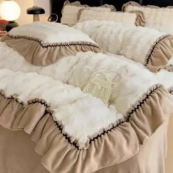 Зимний теплый плюшевый комплект постельного белья, сохраняющий тепло, бархатный пододеяльник, простыня, кровать размера King Queen, пододеяльник, покрывало, наволочки, 4 шт. 200x230cm-4pc set розовый