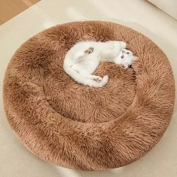 Зимний теплый пончик для кошек, домик для маленькой собаки, плюшевый коврик для будки, плюшевый домик для домашних животных S