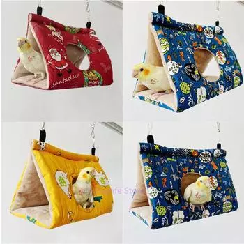 Зимний теплый птичий домик-гнездо, подвесной гамак для попугая, бархатный сарай, хижина, клетка для зябликов, плюшевое убежище для птиц, спальная кровать, качели, насест S