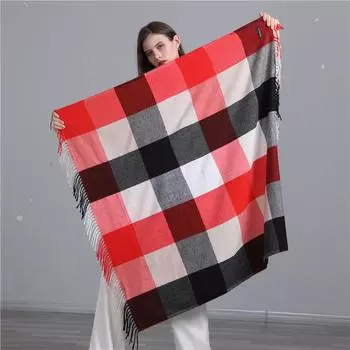 Зимний теплый шарф в европейском и американском стиле, имитация кашемира, женский клетчатый квадратный шарф, универсальный цветной платок для темперамента 107*107cm