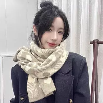 Зимний теплый шерстяной шарф с персиковым сердцем, милый, модный, вязаный, с любовью, в клетку, шарф для женщин