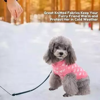 Зимний теплый свитер для домашних животных с рисунком в виде сердца для маленьких и милых животных, а также для осенне-зимней одежды для домашних животных J8R3 Pink-XS