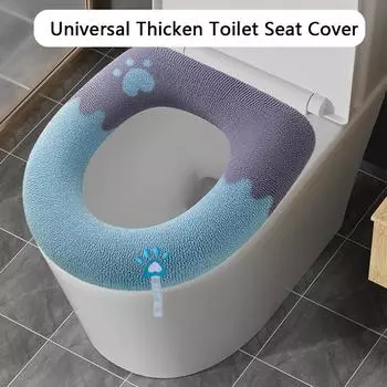 Зимний теплый утолщенный чехол для сиденья унитаза, мягкий моющийся коврик для унитаза, универсальный коврик для крышки унитаза, подушка для биде, аксессуары для ванной комнаты синий