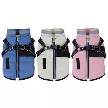 Зимний теплый жилет для собак на молнии с шлейкой L