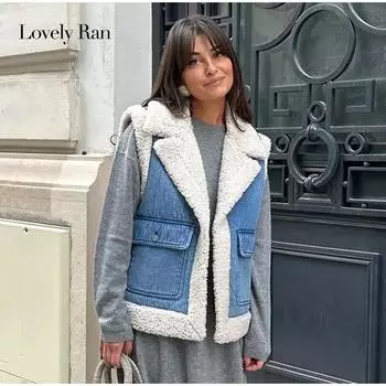 Зимняя теплая жилетка куртка женская толстая лоскутная женская жилетка осень-зима с лацканами флисовый карман без рукавов женская уличная одежда XS синий