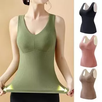 Зимний терможилет с нагрудными накладками, бесшовный бархат, быстрая фиксация температуры, согревающий, с V-образным вырезом, облегающий, эластичный, без рукавов, внутренняя одежда, майка XL зелёный